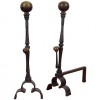 Pair of Wrought Iron and Brass Andirons