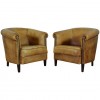 Pair of Light Tan Leather Club Chairs