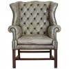 Mahogany and Tufted Leather Wing Chair