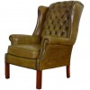 Tufted Leather Upholstered Wing Chair