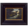 Oil on Canvas of a Woman on a Path with Sticks Mounted in Ebonized Frame