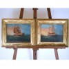 Pair of Oils on Canvas, Depicting Junks in a Harbor