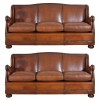 Pair of Leather Sofas with Down Cushions