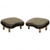Pair of Brass and Black Leather Footstools