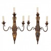 Pair of Gilt Metal and Mirrored 3-Light Wall Sconces