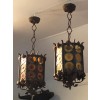 Pair of Gilt Iron and Leaded Glass Lanterns