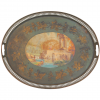 Green Tole Decorated Tray with Painted Scene